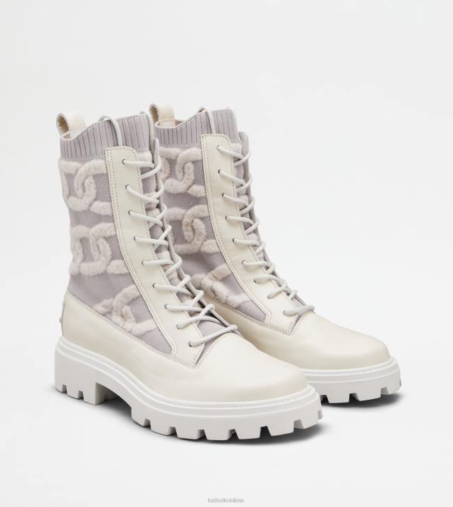 Tod\'s 8NXV181 biely ženy bojové čižmy kate z látky a kože