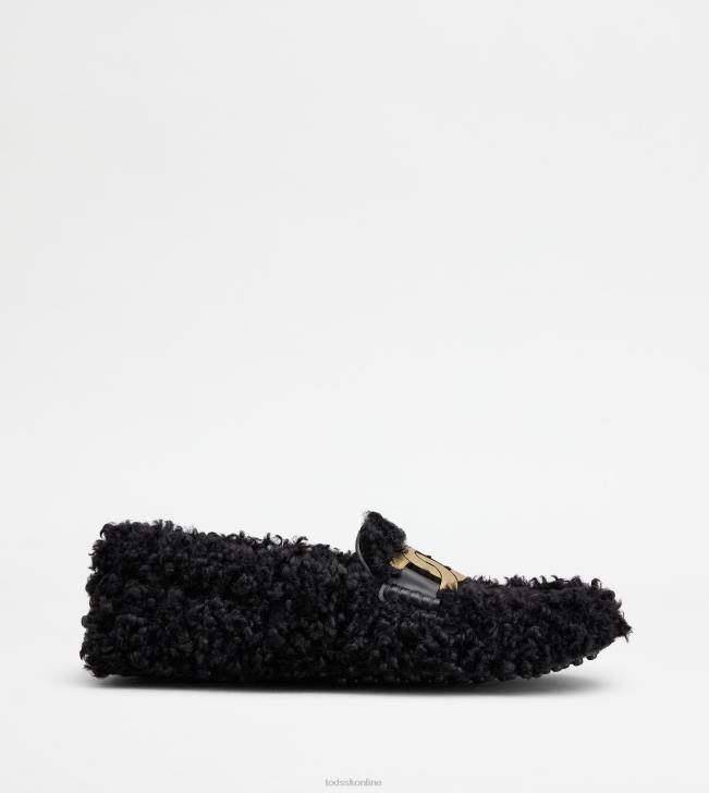 Tod's 8NXV115 čierna ženy vodičské topánky kate gommino z umelej kožušiny a kože