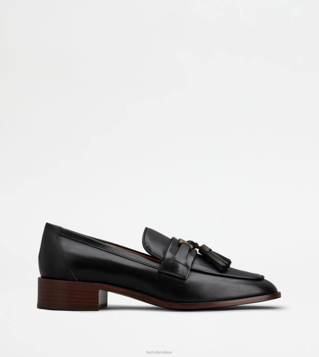 Tod's 8NXV14 čierna ženy mokasíny v koži so strapcami