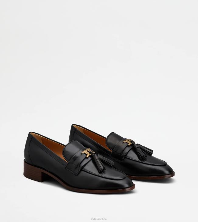 Tod\'s 8NXV14 čierna ženy mokasíny v koži so strapcami