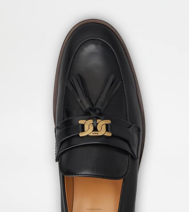 Tod\'s 8NXV14 čierna ženy mokasíny v koži so strapcami