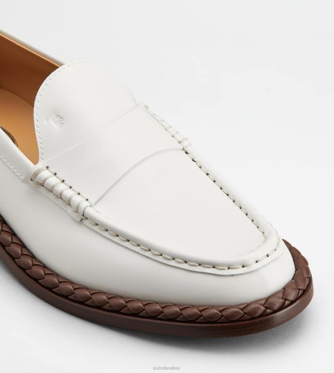 Tod\'s 8NXV33 biely ženy mokasíny z kože s tkaným lemom