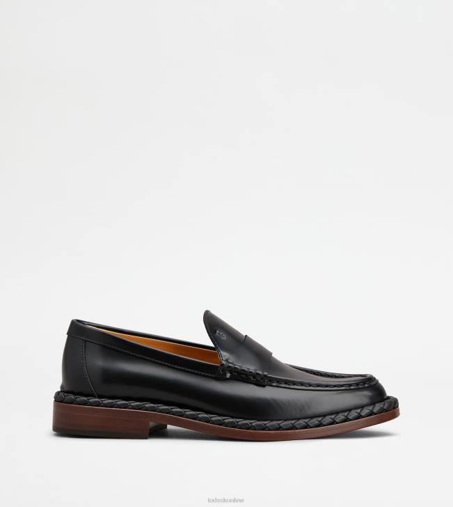 Tod\'s 8NXV34 čierna ženy mokasíny z kože s tkaným lemom