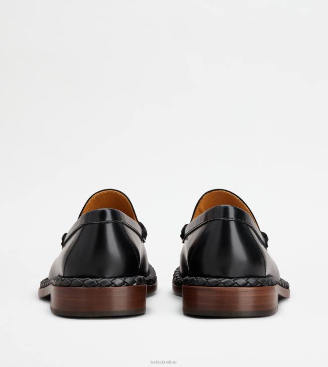 Tod\'s 8NXV34 čierna ženy mokasíny z kože s tkaným lemom