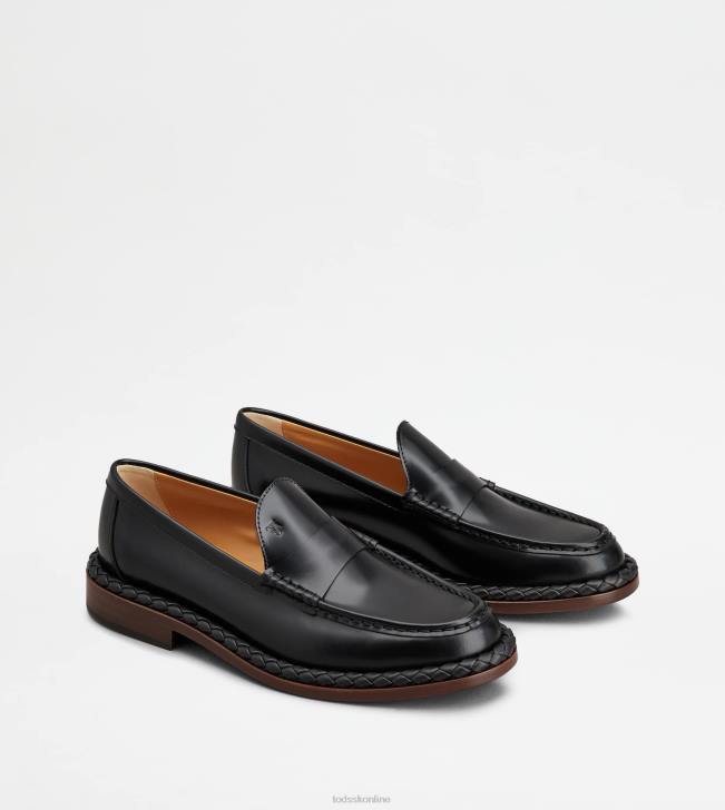 Tod\'s 8NXV34 čierna ženy mokasíny z kože s tkaným lemom