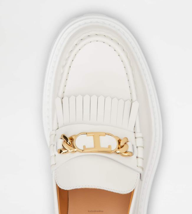 Tod\'s 8NXV6 biely ženy kožené mokasíny so strapcami