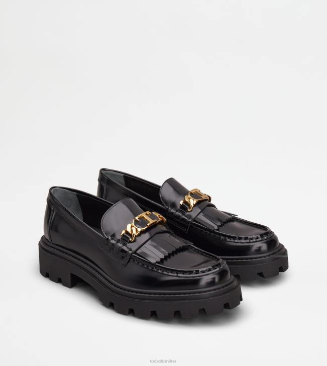 Tod\'s 8NXV7 čierna ženy kožené mokasíny so strapcami