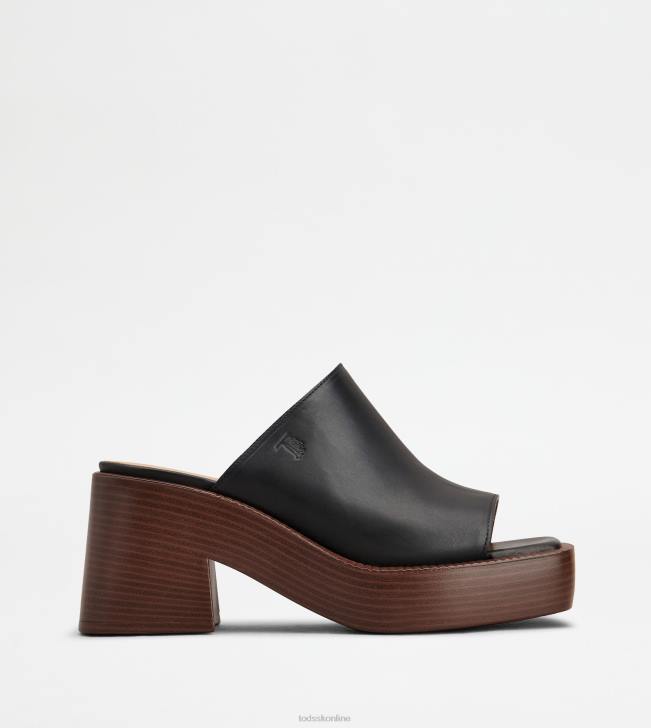 Tod's 8NXV222 čierna ženy kožená platforma s podpätkom