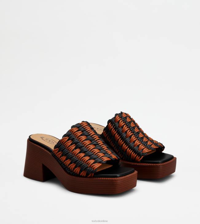 Tod\'s 8NXV224 čierna/hnedá ženy platforma mules z látky s podpätkom