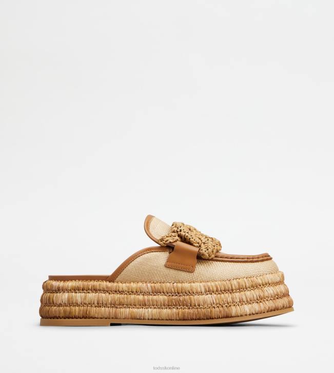 Tod's 8NXV234 hnedá ženy mules na platforme kate v látke a koži