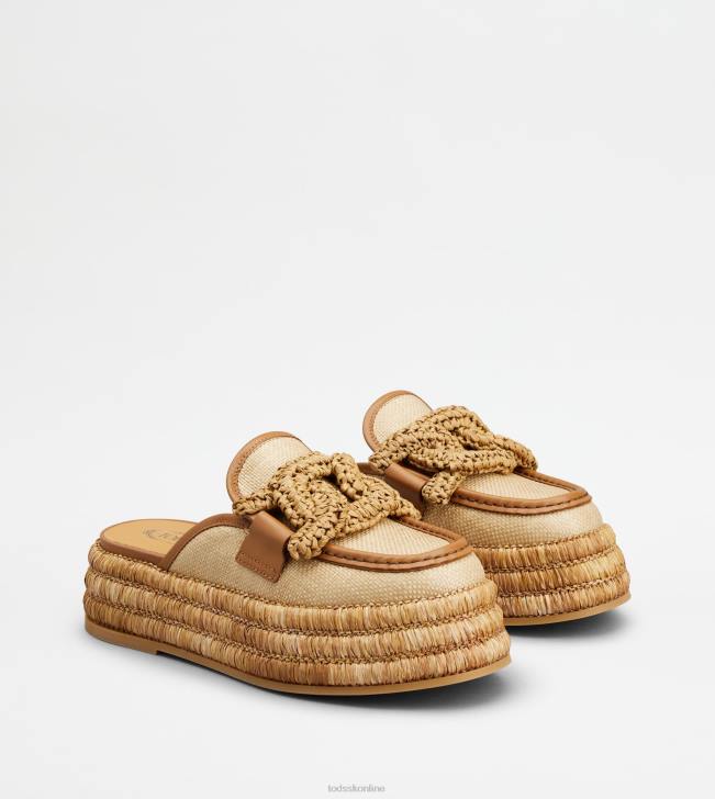 Tod\'s 8NXV234 hnedá ženy mules na platforme kate v látke a koži