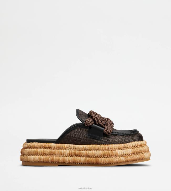 Tod's 8NXV235 hnedá/béžová ženy mules na platforme kate v látke a koži