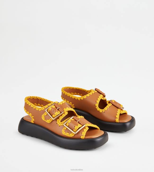 Tod\'s 8NXV202 hnedá ženy kožené sandále s dvojitým remienkom