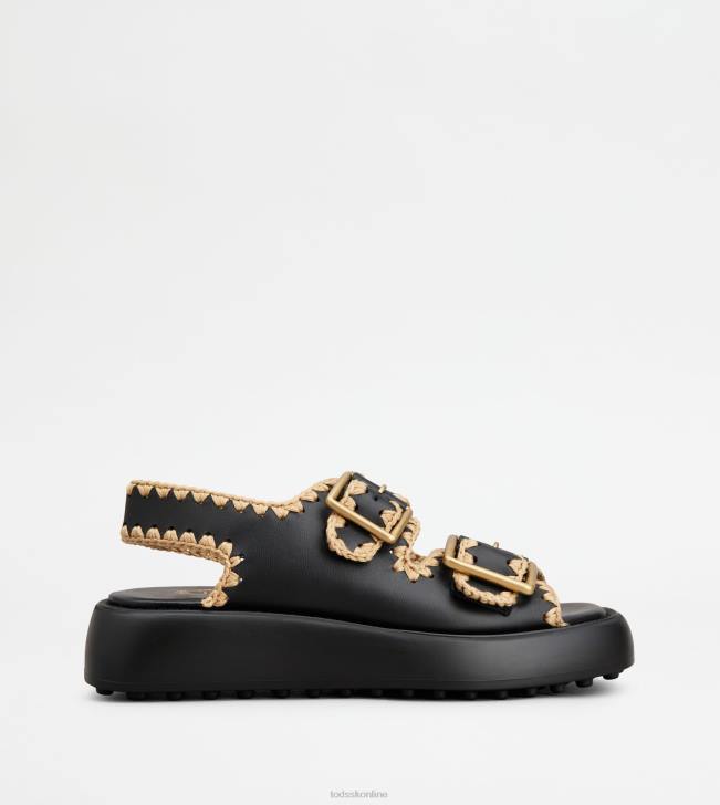 Tod's 8NXV203 čierna ženy kožené sandále s dvojitým remienkom