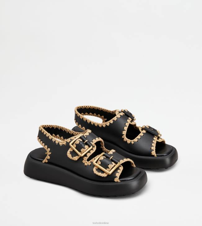 Tod\'s 8NXV203 čierna ženy kožené sandále s dvojitým remienkom