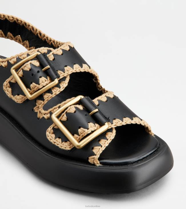Tod\'s 8NXV203 čierna ženy kožené sandále s dvojitým remienkom