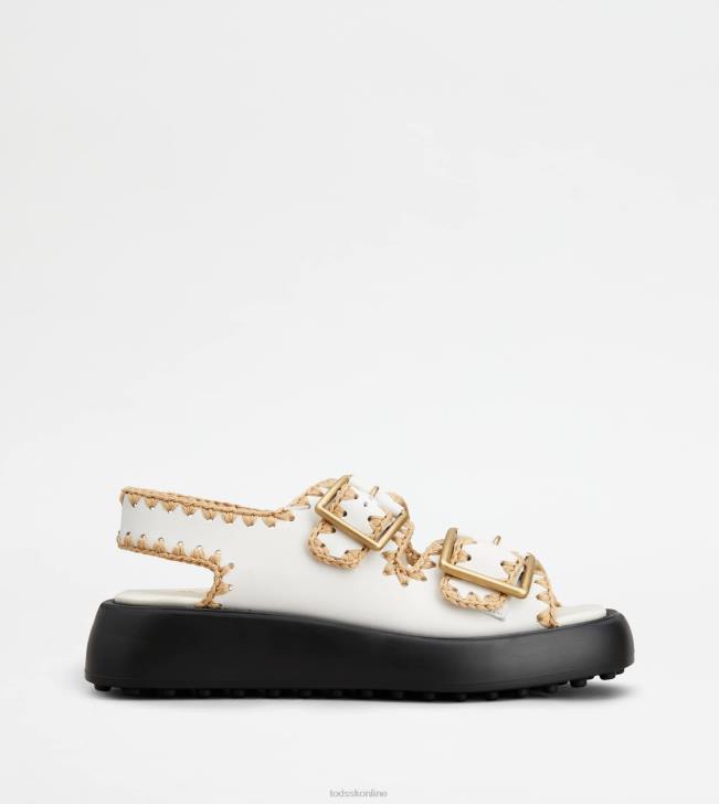Tod's 8NXV204 biely ženy kožené sandále s dvojitým remienkom