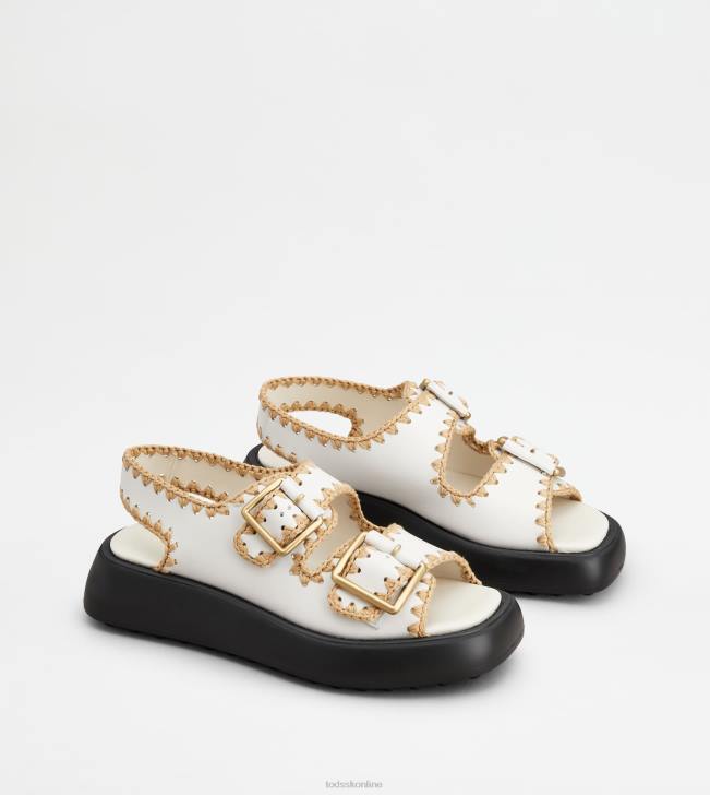 Tod\'s 8NXV204 biely ženy kožené sandále s dvojitým remienkom