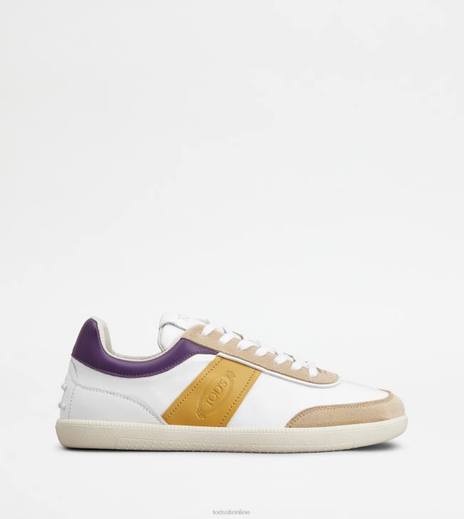 Tod's 8NXV141 biela/žltá/fialová ženy tenisky so zarážkami z hladkej kože a semišu