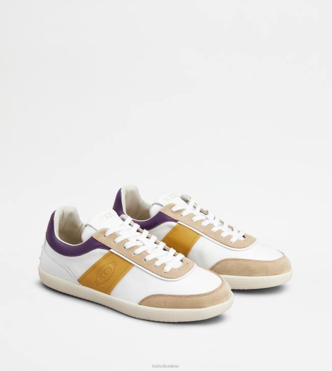 Tod\'s 8NXV141 biela/žltá/fialová ženy tenisky so zarážkami z hladkej kože a semišu
