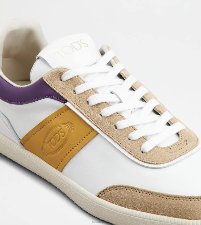 Tod\'s 8NXV141 biela/žltá/fialová ženy tenisky so zarážkami z hladkej kože a semišu